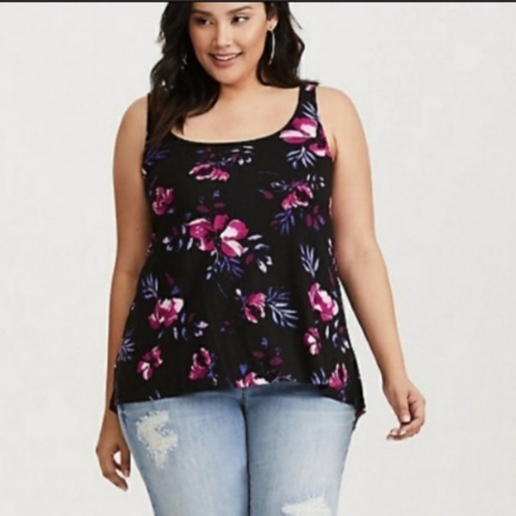 TORRID Black Floral Twist Back Hi/Lo Tank - Picture 1 of 6